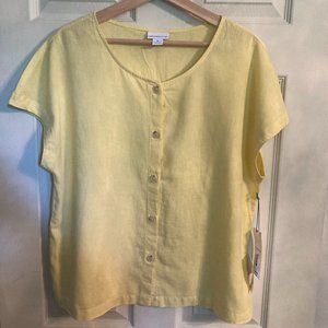 Liz Clairborne Short Sleeve Yellow Linen Blend Top - NWT